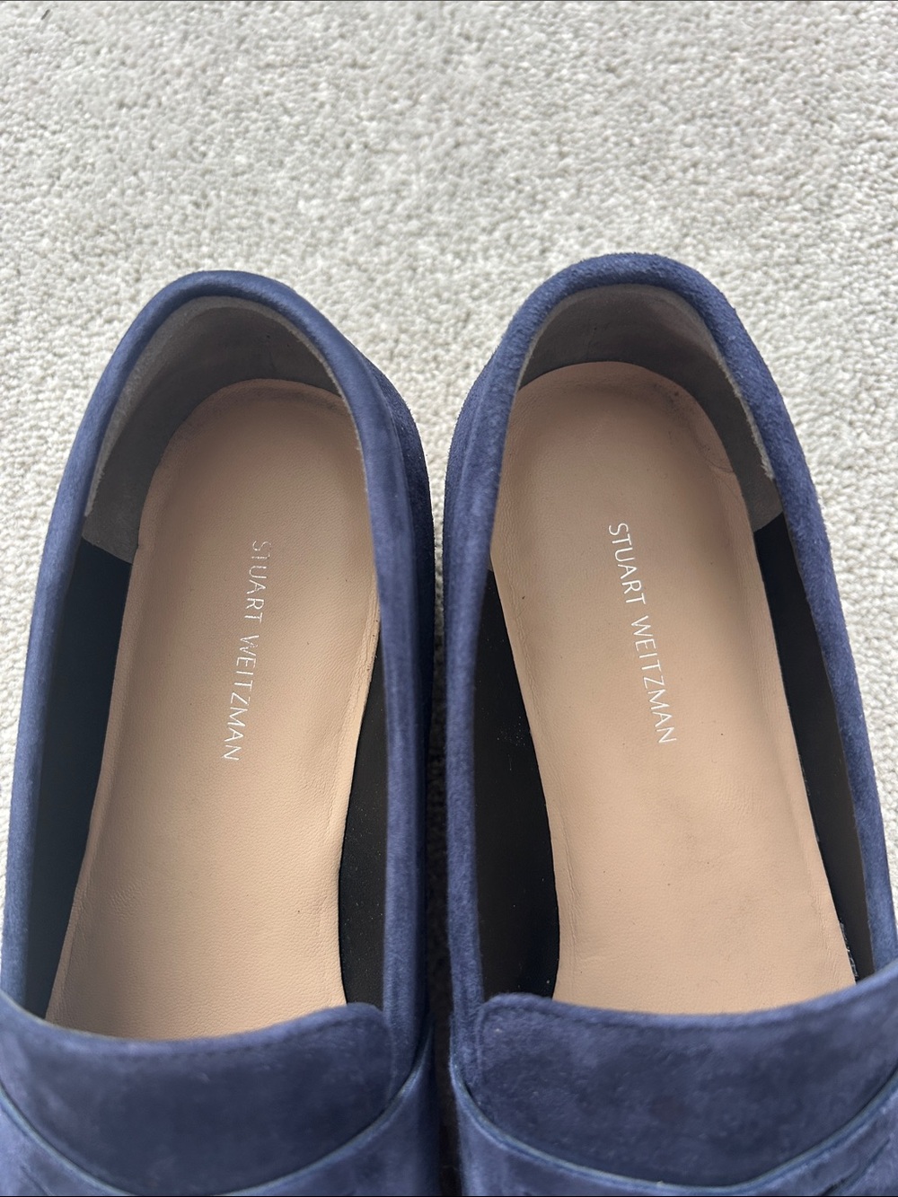 Stuart Weitzman Navy Suede Penny Loafers - Picture 4 of 5